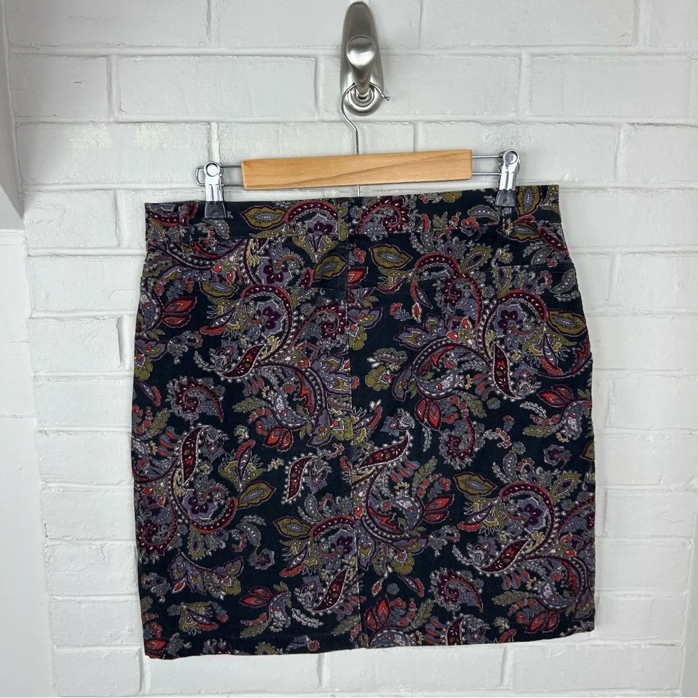 LOFT Paisley Floral Corduroy Button Front Skirt Size 6